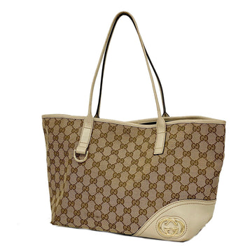 GUCCI Tote Bag GG Canvas 169946 Ivory Brown Champagne Women's