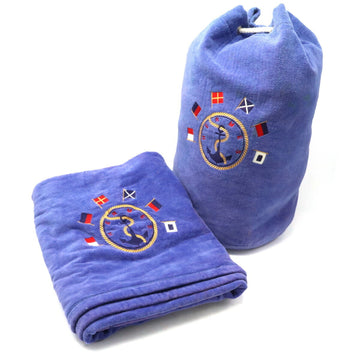HERMES Bath Towel Bag Set Marine Embroidery 100% Cotton Pile Purple Blue