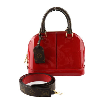 LOUIS VUITTON Alma BB Monogram Handbag M52498 Patent Leather PVC Scarlet Red Brown Shoulder Bag