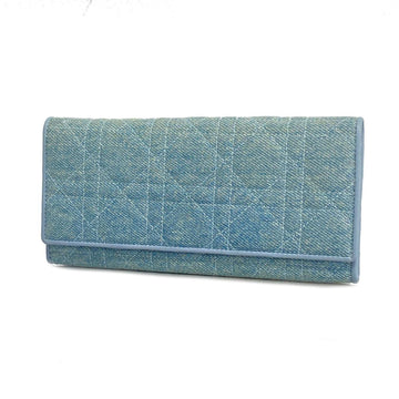 CHRISTIAN DIOR Long Wallet Cannage Lady Leather Light Blue Women's