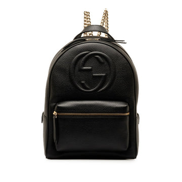 GUCCI Interlocking G Soho Chain Backpack 536192 Black Leather Women's