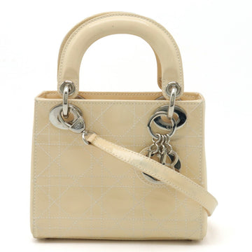 CHRISTIAN DIOR Lady Bag Handbag Shoulder Patent Leather Beige