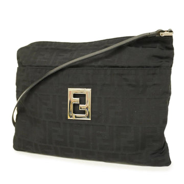 FENDI Shoulder Bag Zucca Nylon Canvas Leather Black Women's