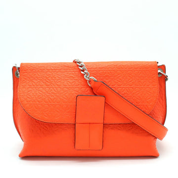 LOEWE Repeat Anagram Avenue Chain Shoulder Bag Leather Neon Orange