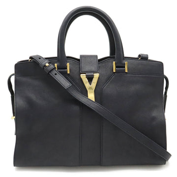 YVES SAINT LAURENT YSL  Y-Line Cabas Chic Handbag Shoulder Leather Black Navy 370699