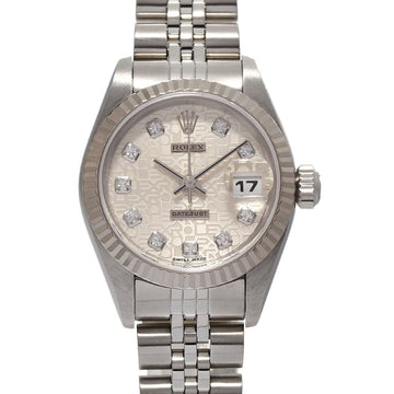 ROLEX Datejust 10P Diamond 69174G Ladies SS/WG Watch Automatic Silver Engraved Computer Dial