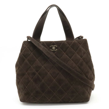 CHANEL Wild Stitch Matelasse Tote Bag Handbag Shoulder Suede Leather Dark Brown
