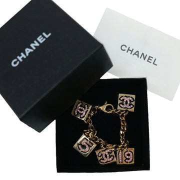 CHANEL Chain Bracelet Coco Mark Metal Gold Pink 02P with Calluses Accessory
