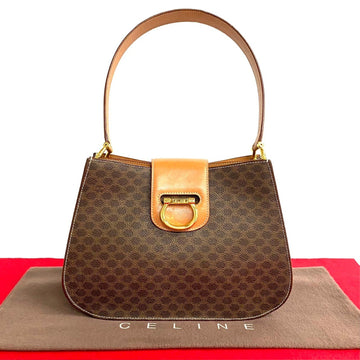CELINE Macadam Blason Triomphe Pattern Leather Semi One Shoulder Bag Handbag Brown 02707