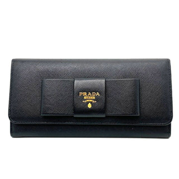 PRADA long wallet ribbon saffiano black 1M1132