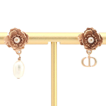 CHRISTIAN DIOR Dior Earrings E2831WOMRS Pink Gold Color Fake Pearl Metal Ear Asymmetric Flower Motif Signature Women's Christian