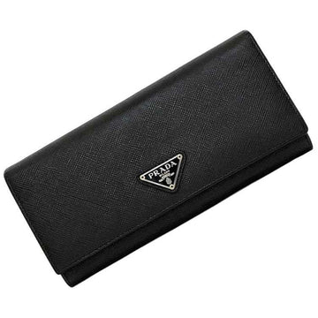 PRADA Bi-fold Long Wallet Black 1MH132 ec-20073 Saffiano Leather  Flap Women's