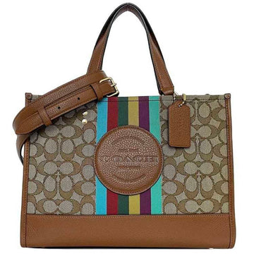 COACH 2way Bag Dempsey 30 Brown Beige Signature C5794 f-19885 Carryall Canvas Leather  Handbag Patch Women's
