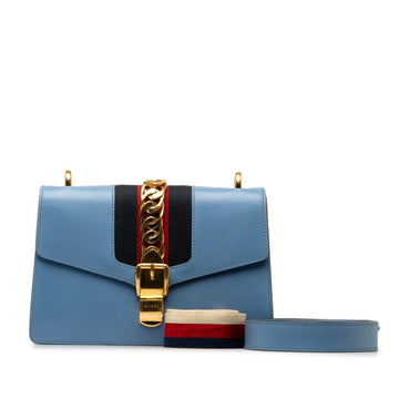 GUCCI Sherry Line Sylvie Small Handbag Shoulder Bag 421882 Light Blue Leather Women's