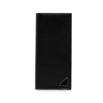 PRADA Saffiano Triangular Plate Long Wallet 2MV836 Black Leather Women's