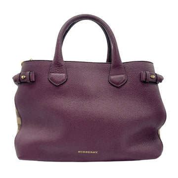 BURBERRY Handbag Shoulder Bag Leather Canvas Dark Purple Women's z0918