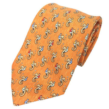 HERMES tie seahorse silk orange men's