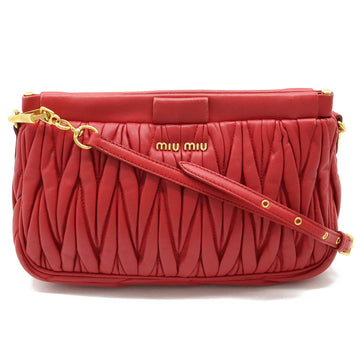 MIU MIU Miu Matelasse Shoulder Bag Pochette Clutch Leather Red 5N1520