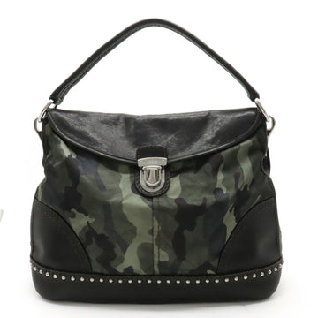 PRADA Shoulder Bag Nylon Leather Studs Camouflage Pattern Camo Green Multicolor Black BR4549