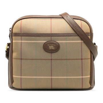 BURBERRY Check Bag Beige Brown Canvas Leather Women's