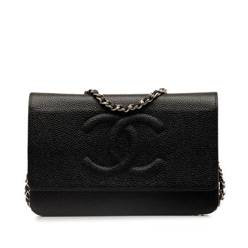 CHANEL Coco Mark Big Chain Shoulder Bag Wallet Black Caviar Skin Women's