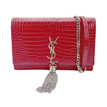 SAINT LAURENT Chain Wallet Embossed Leather Red Women's 452159 z0846