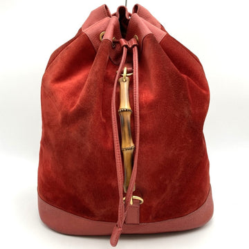 GUCCI Backpack Daypack Bamboo Red Suede Leather Women's 0032855