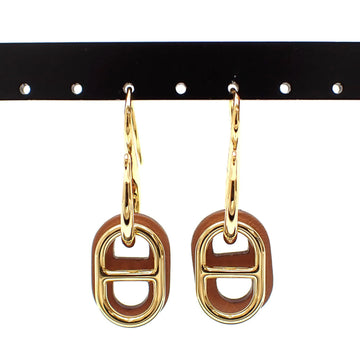 HERMES Haut Myon Earrings for Women GP Chaine d'Ancre Gold Brown Hook