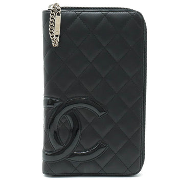 CHANEL Cambon Line Coco Mark Round Long Wallet Organizer Leather Enamel Black 8660