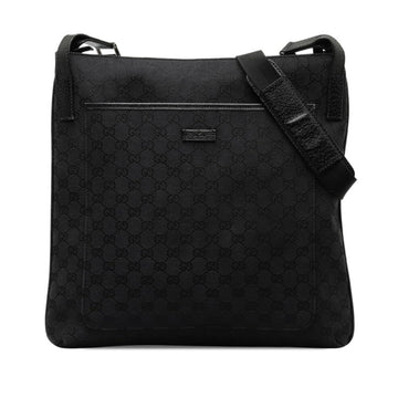 GUCCI GG Canvas Shoulder Bag 122791 Black Leather Women's