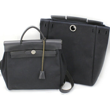 HERMES Airbag Ad PM Backpack Rucksack 2Way Handbag Black Padlock/Key Leather Toile Men's Women's TK2228