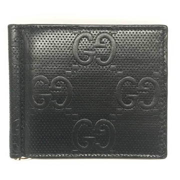 GUCCI Money Clip GG Embossed Leather Black Bi-fold Wallet  676656