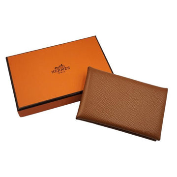 HERMES Calvi Epson Business Card Holder/Card Case Men's Women's Leather Brown