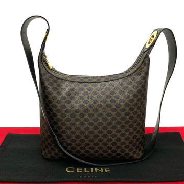 CELINE Macadam Blason Triomphe Pattern Circle Metal Fittings Leather Shoulder Bag Pochette Black 24335