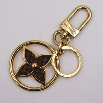 LOUIS VUITTON Porte Cle LV Treasured Monogram Keychain M01207 Metal PVC Gold Brown Keyring Bag Charm Flower