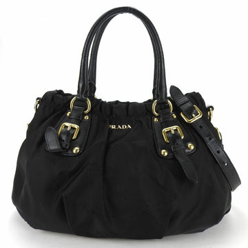 PRADA handbag shoulder nylon leather black ladies
