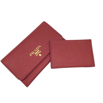 PRADA Card Case Business Holder 1MC004 Saffiano Red Pass Pouch Leather Goods Women Men Unisex