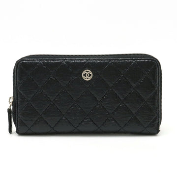 CHANEL Matelasse Coco Mark Round Long Wallet Coated Tweed Leather Black A50097