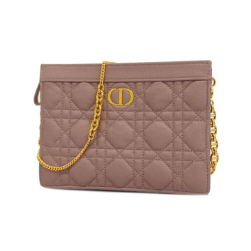 CHRISTIAN DIOR Shoulder Wallet Cannage Leather Pink Women's