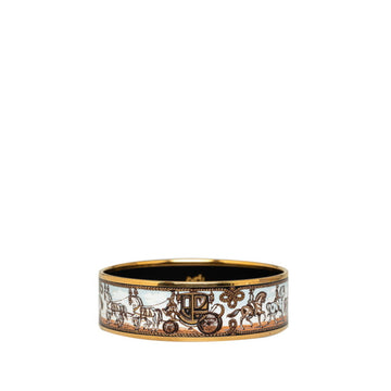 HERMES enamel GM cloisonne white carriage bangle bracelet gold multi-color plated ladies