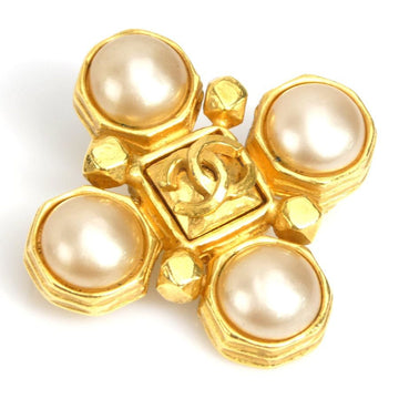 CHANEL Brooch Coco Mark Metal/Fake Pearl Gold/Off White Women's