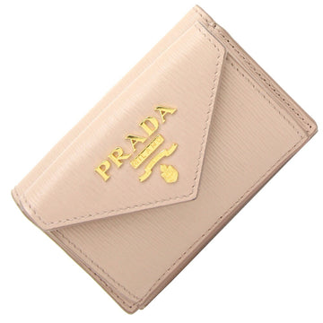 PRADA Tri-fold Wallet 1MH021 Beige Leather Compact Small Women's