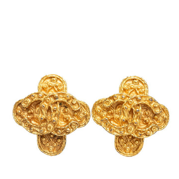 CHANEL Cocomark Cross Earrings Gold Plated Women's