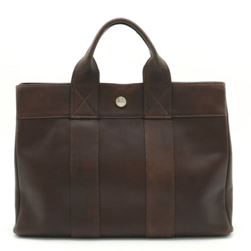 HERMES Foul Tote PM bag Handbag All leather Dark brown F stamp