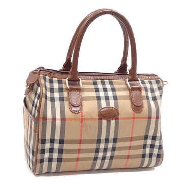 BURBERRY's Boston Bag Women's Brown Beige Canvas Leather Hand Plaid Pattern A6047067