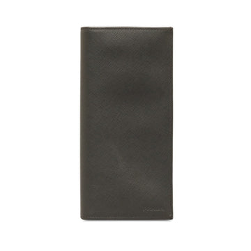PRADA Saffiano Bi-fold Long Wallet Grey Leather Women's