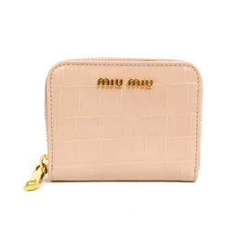 MIU MIU Miu Coin Case Embossed Leather Light Pink Women's 5M0268