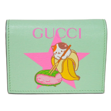 GUCCI Bi-fold wallet Bananya compact banana cat sakura mochi mint green 701009 U22AG 3067 women's bill compartment