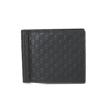 GUCCI Micro ssima Bi-fold Wallet with Money Clip Leather Black 544478 Silver Hardware