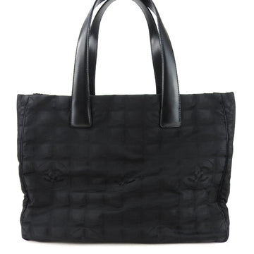 CHANEL MM New Travel Line Jacquard Nylon Leather Black No. 9 Women's